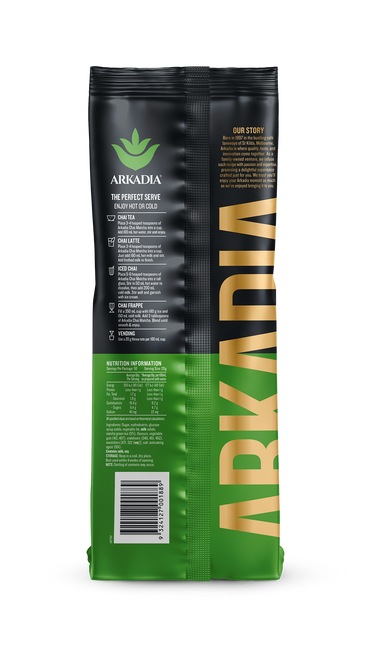 arkadia chai matcha back of bag